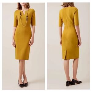 HOBBS Eimear Ottoman Sheath Dress in Mustard Yellow size 8